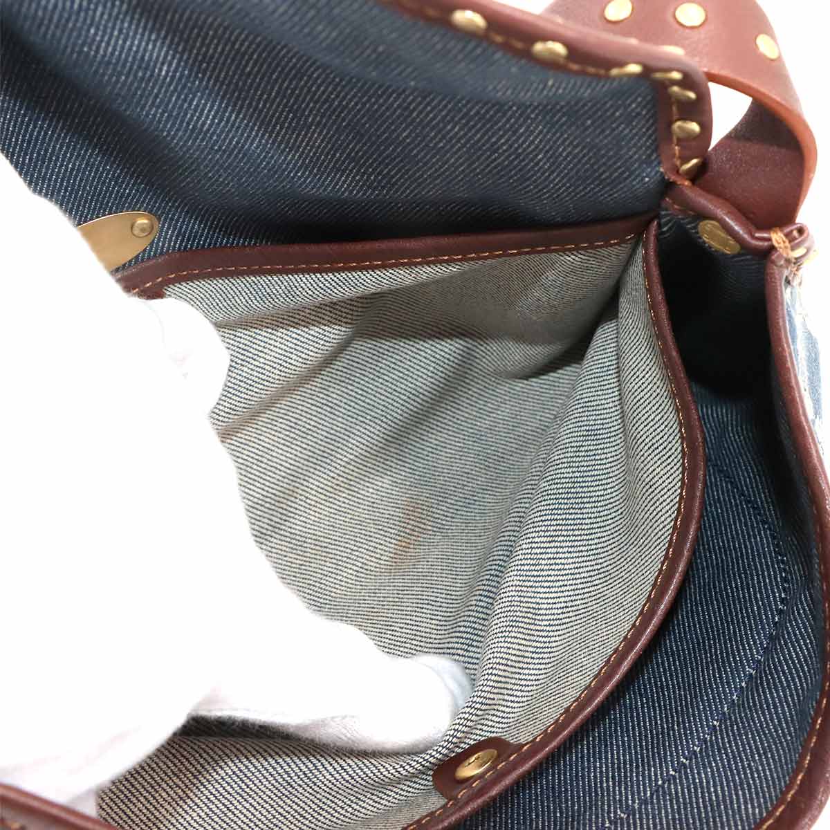 Macadam Shoulder Bag Denim Leather Blue Brown Purse