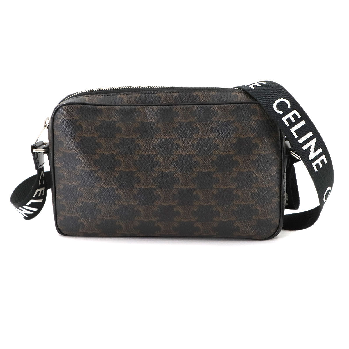 Triomphe Medium Messenger Shoulder Bag PVC Leather Black Brown