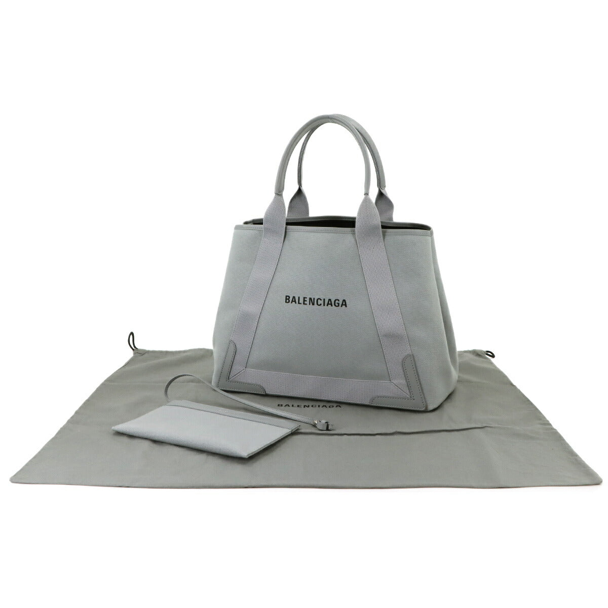 Navy Cabas M Tote Bag Canvas Leather Grey 581292 Purse