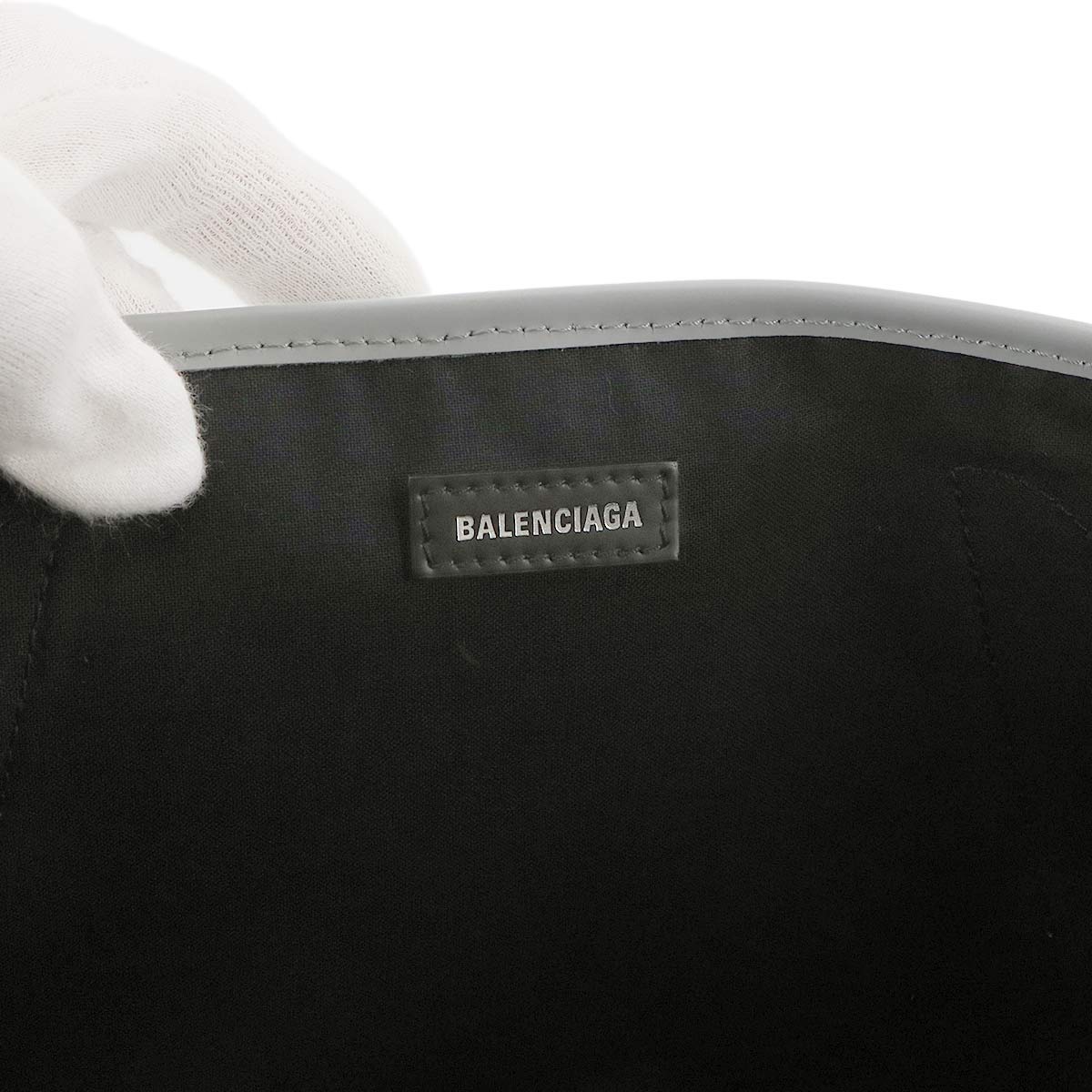 Navy Cabas M Tote Bag Canvas Leather Grey 581292 Purse