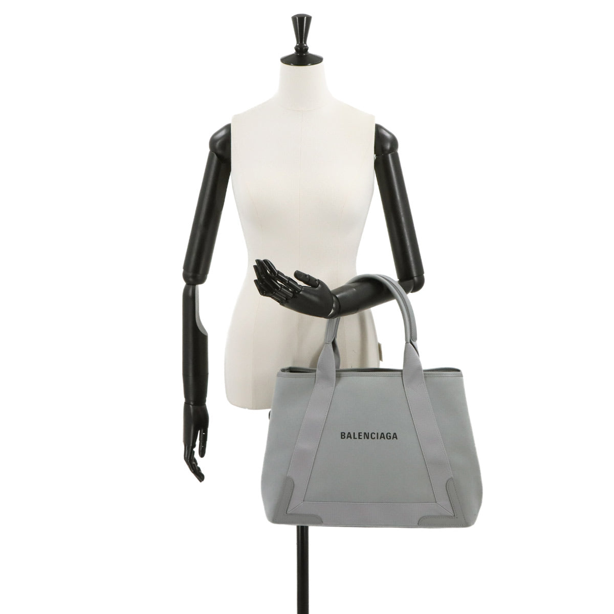 Navy Cabas M Tote Bag Canvas Leather Grey 581292 Purse