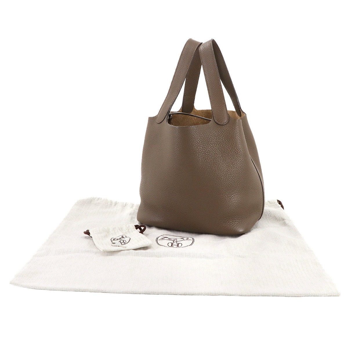 Picotin Lock MM Hand Bag Taurillon Clemence Taupe Purse