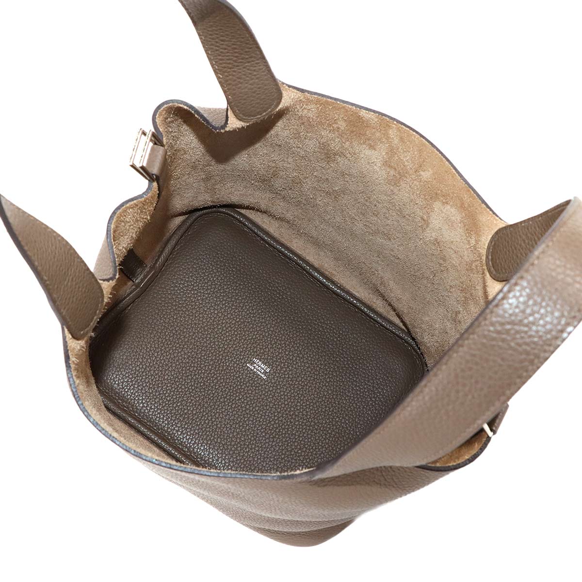 Picotin Lock MM Hand Bag Taurillon Clemence Taupe Purse