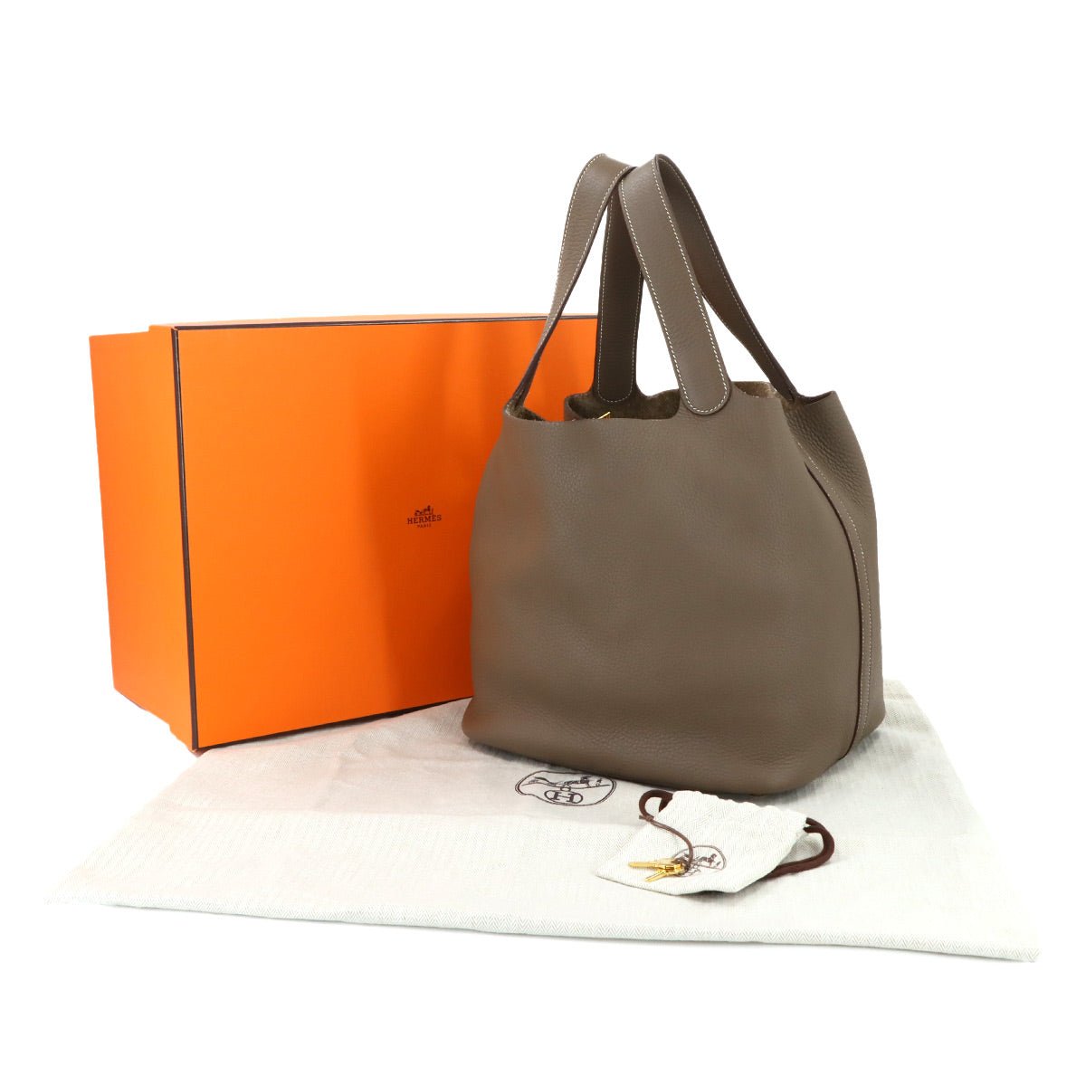 Picotin Lock GM Hand Bag Taurillon Clemence Etoupe Purse