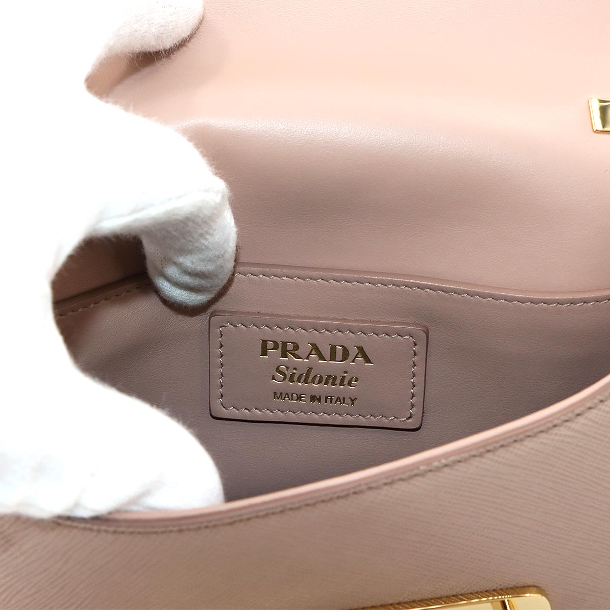 Sidonie Chain Shoulder Bag Saffiano Leather Beige 1BD219