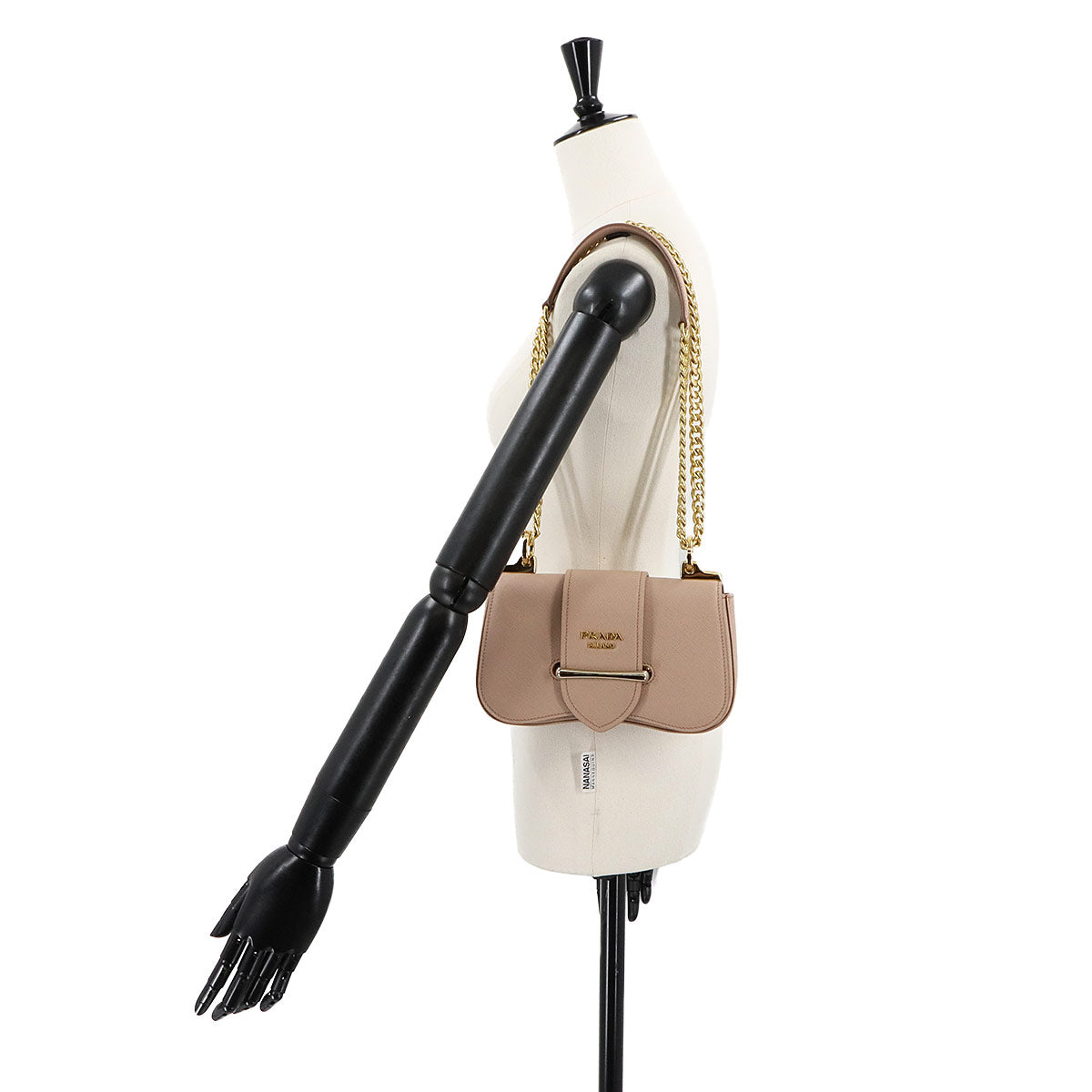 Sidonie Chain Shoulder Bag Saffiano Leather Beige 1BD219