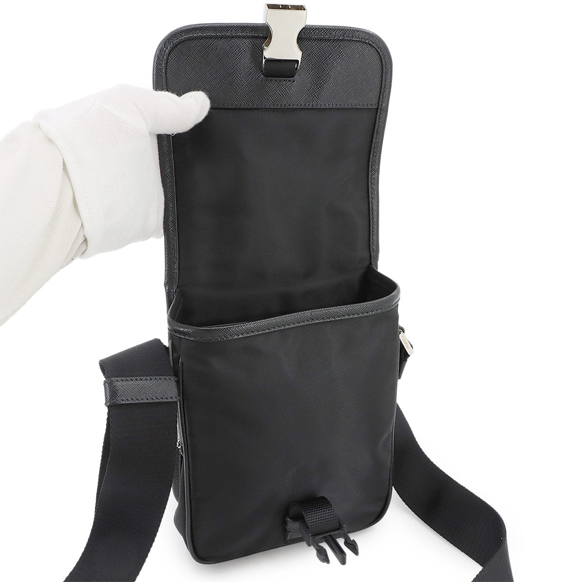 Shoulder Bag Nylon Saffiano Leather Nero Black 2VD028 Purse