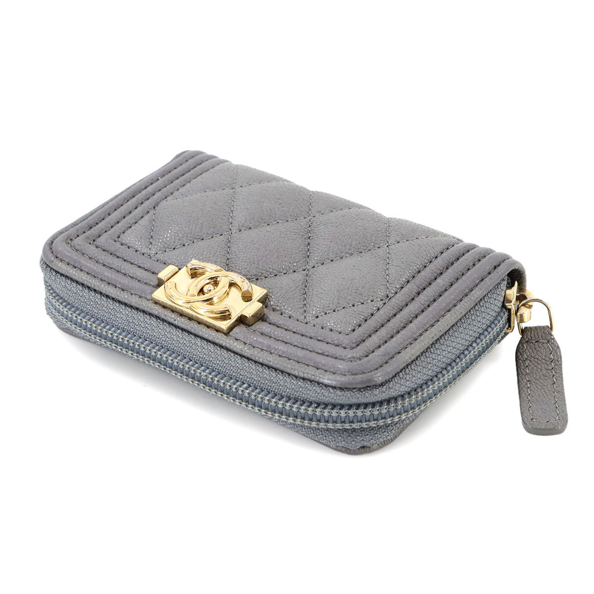 Boy Chanel Zipped Coin Purse Leather Gray A80602