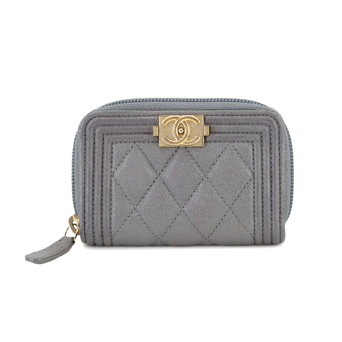 Boy Chanel Zipped Coin Purse Leather Gray A80602