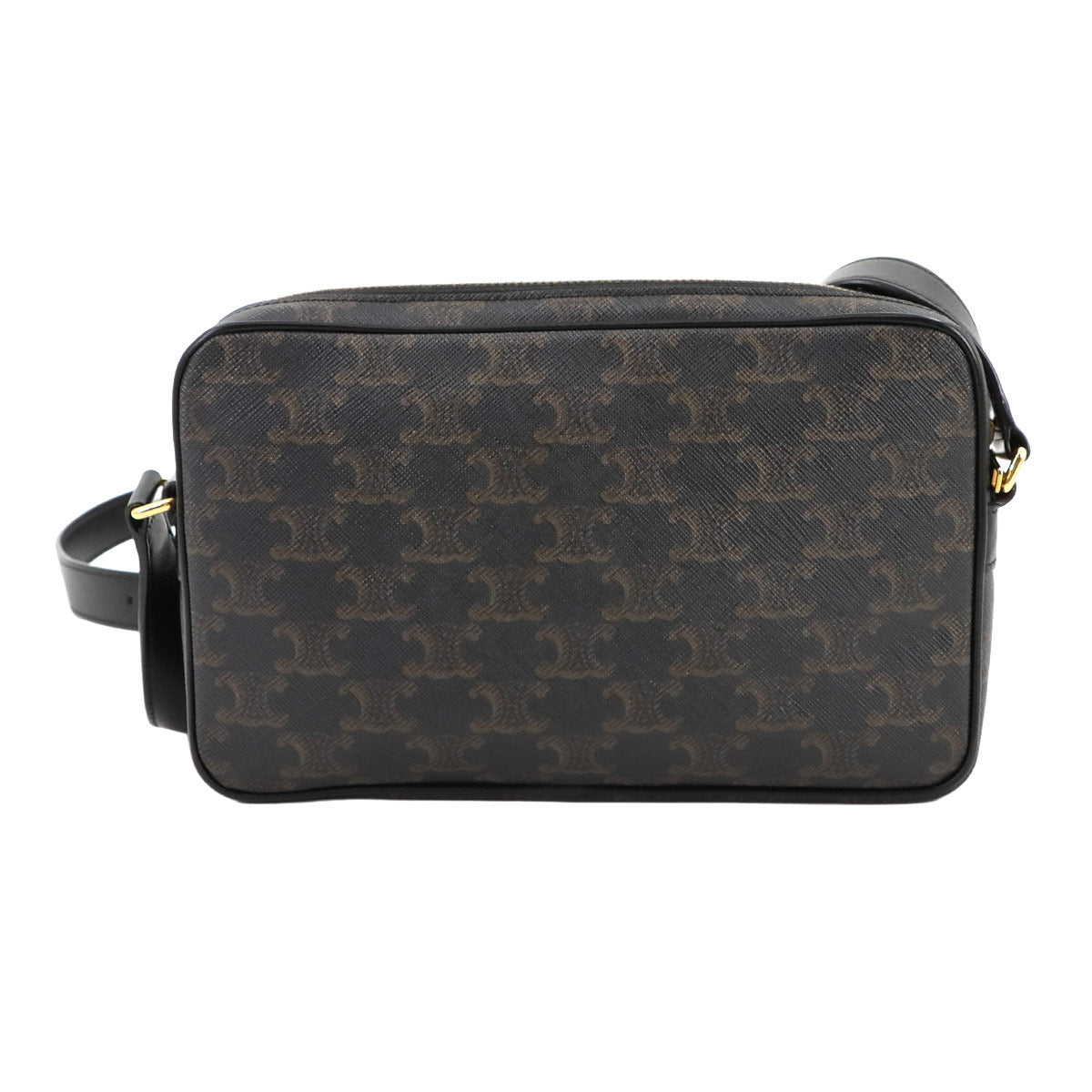 Triomphe Medium Messenger Shoulder Bag PVC Leather Black Brown