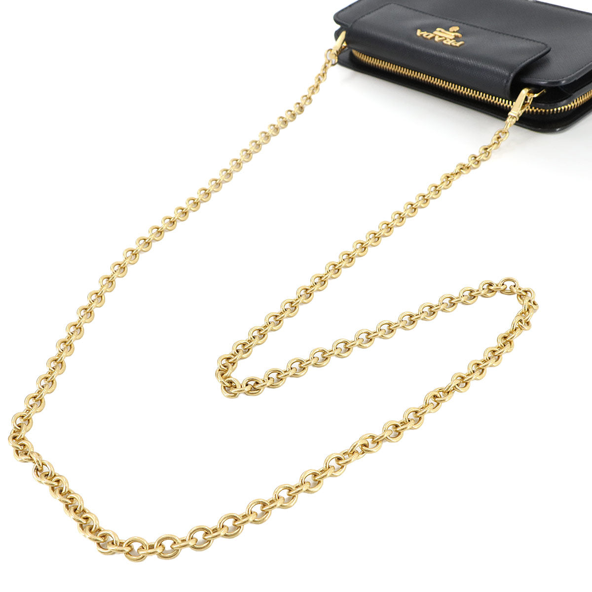 Saffiano Chain Long Wallet Leather Black 1DH048 Purse
