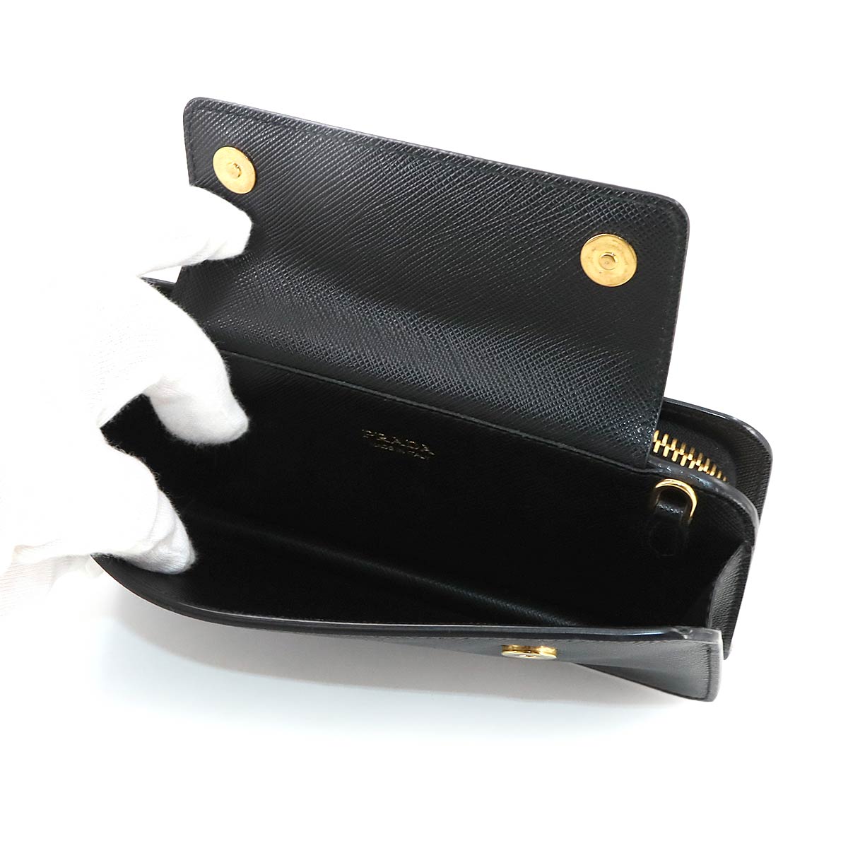 Saffiano Chain Long Wallet Leather Black 1DH048 Purse