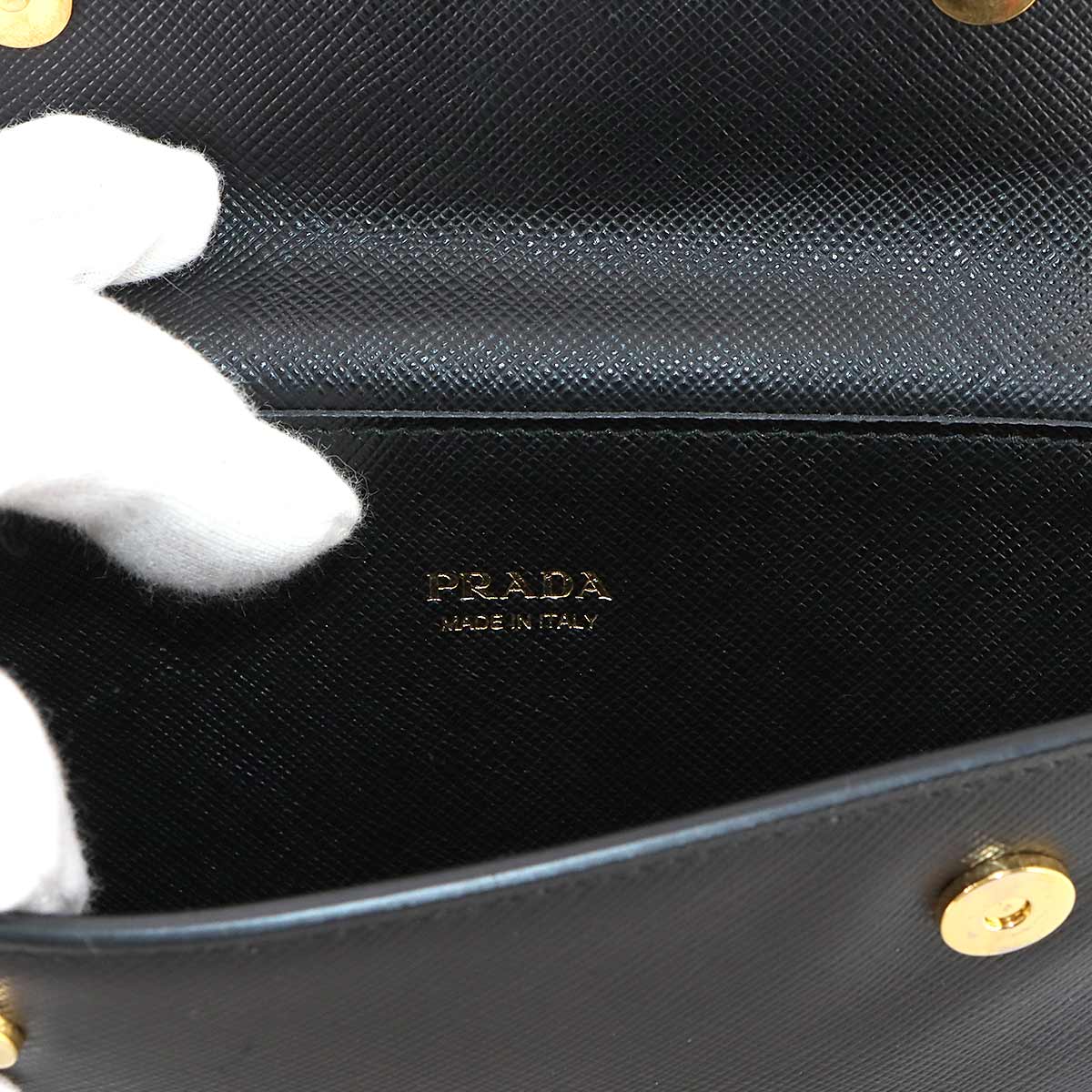 Saffiano Chain Long Wallet Leather Black 1DH048 Purse