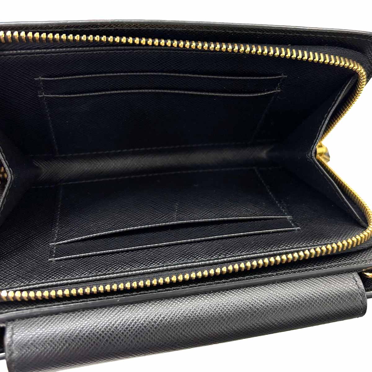 Saffiano Chain Long Wallet Leather Black 1DH048 Purse