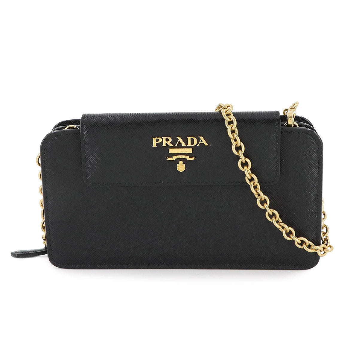 Saffiano Chain Long Wallet Leather Black 1DH048 Purse