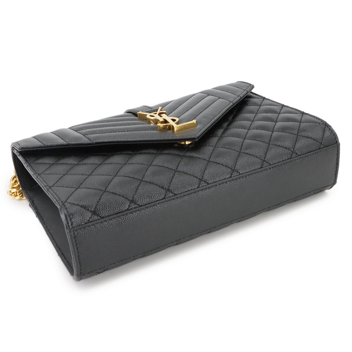 Envelope Medium Chain Shoulder Bag Leather Black 600185