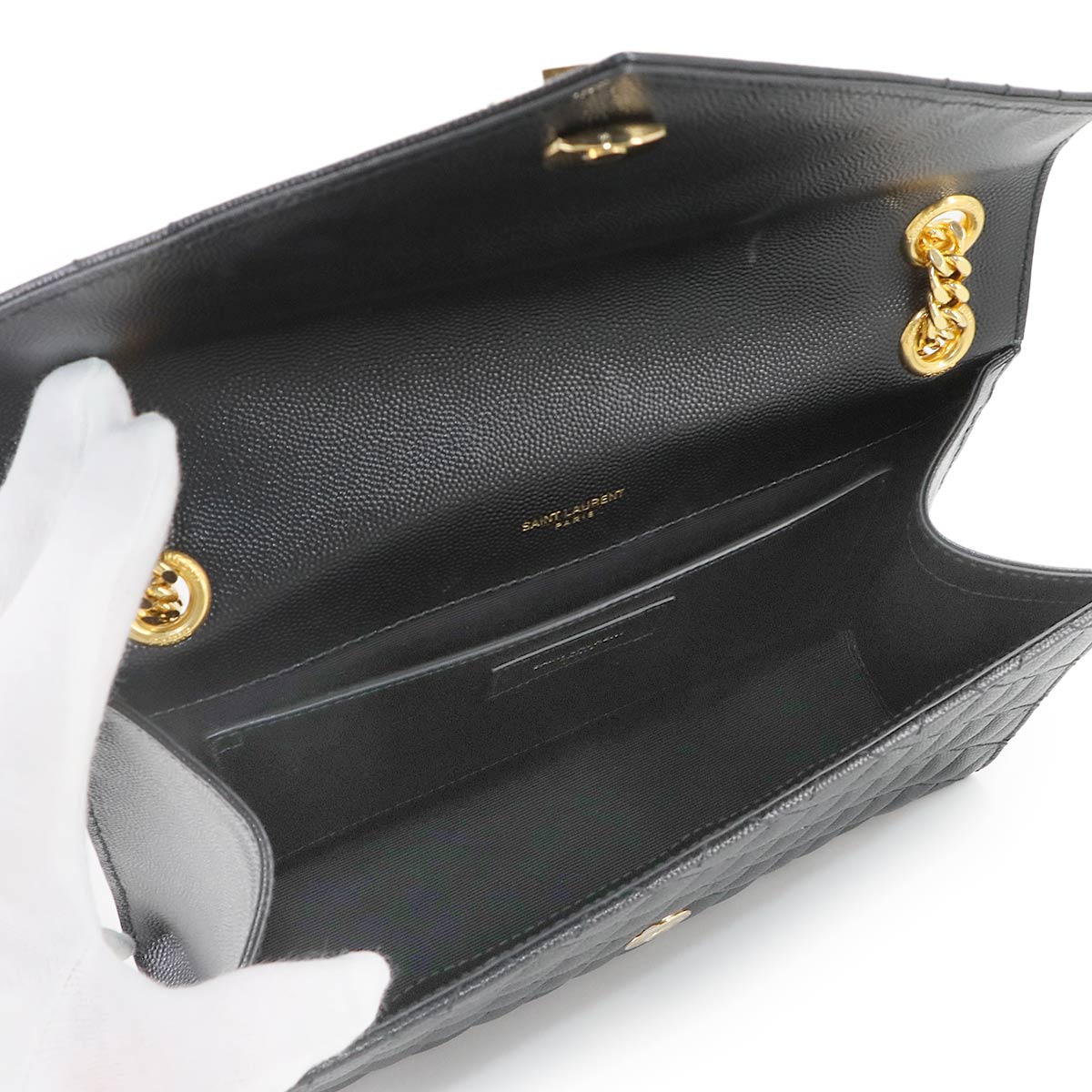 Envelope Medium Chain Shoulder Bag Leather Black 600185