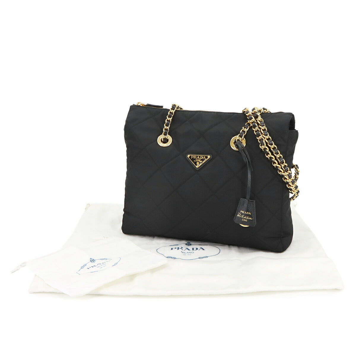 Nylon Chain Tote Bag Nylon Saffiano leather Black 1BG529 Quilted