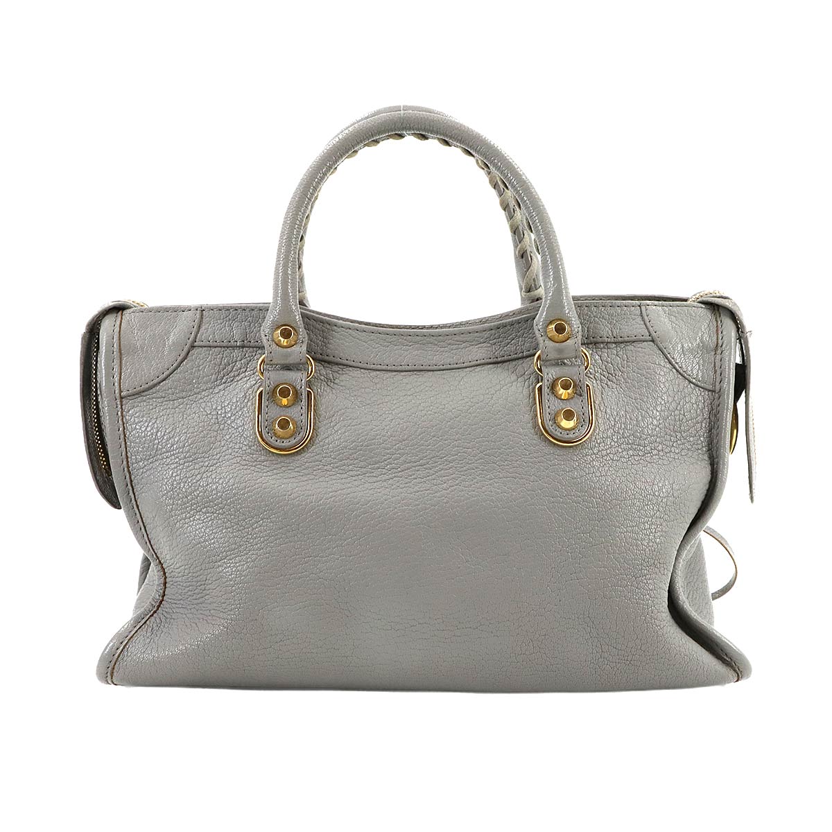 Metallic Edge City Hand Shoulder Bag Leather Gray 432831