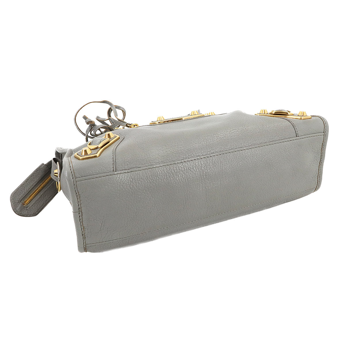 Metallic Edge City Hand Shoulder Bag Leather Gray 432831