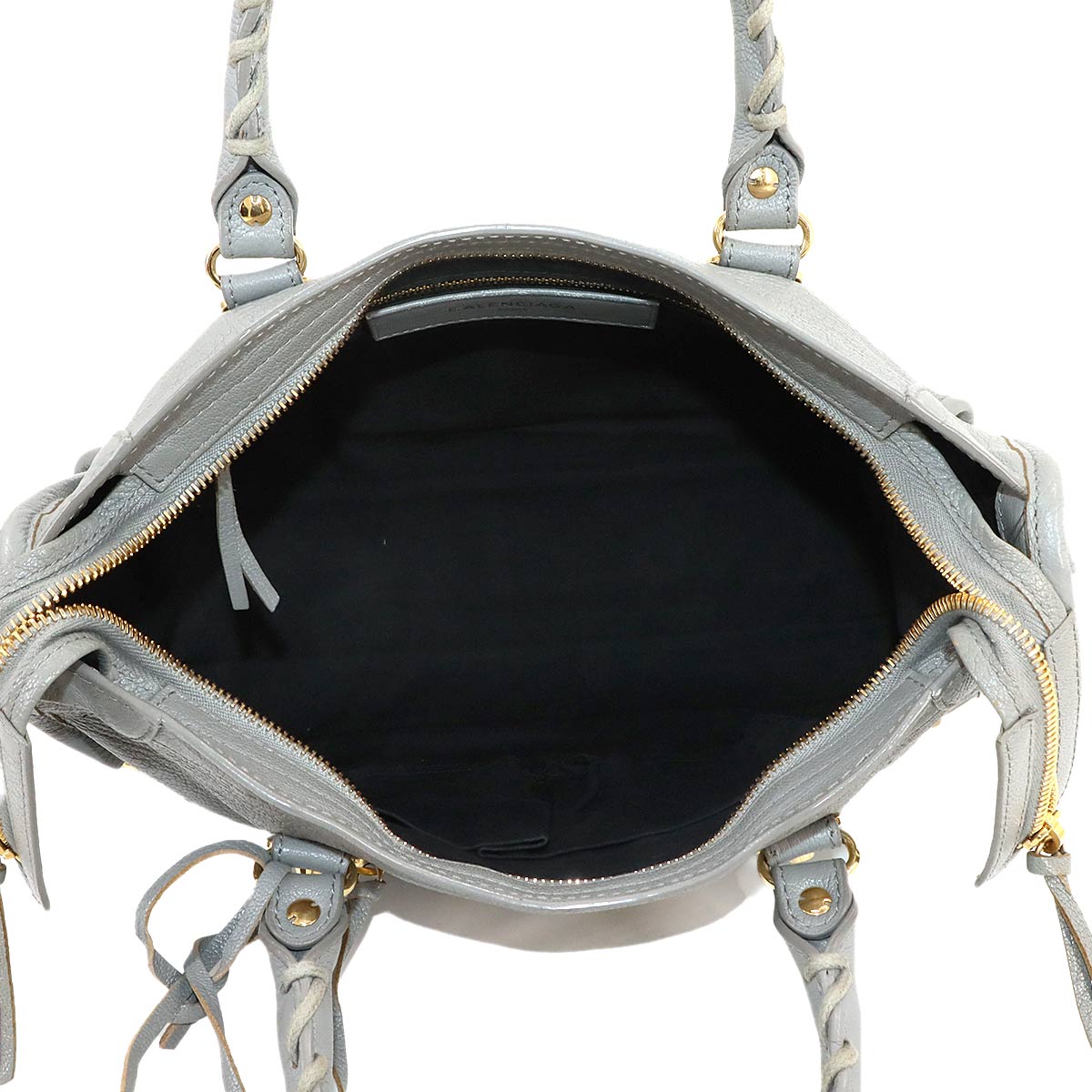 Metallic Edge City Hand Shoulder Bag Leather Gray 432831