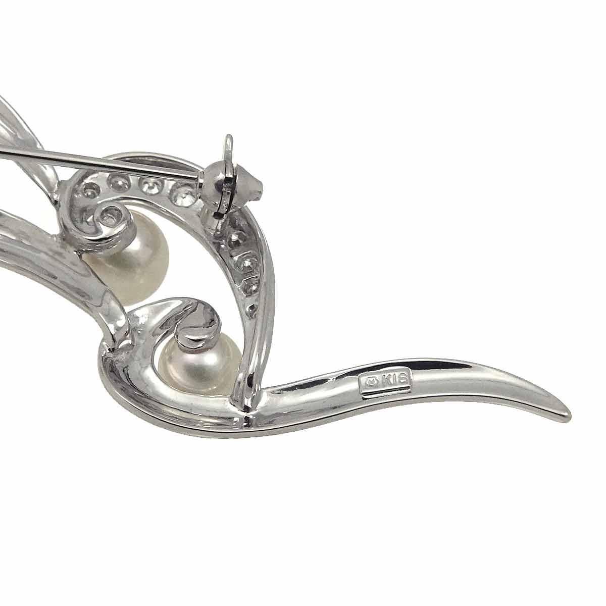 Akoya Pearl 7.0-5.6mm Diamond Brooch 18K White Gold 750