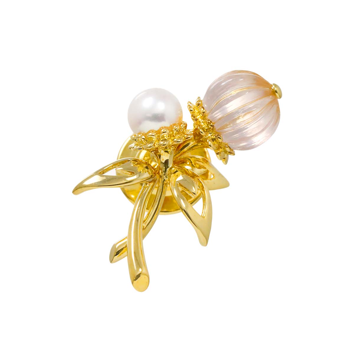 Akoya pearl 5.6mm Quartz Brooch 18K YG 750