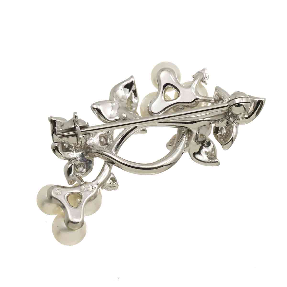 Akoya Pearl 4.6-4.0mm Diamond Brooch 18K White Gold 750