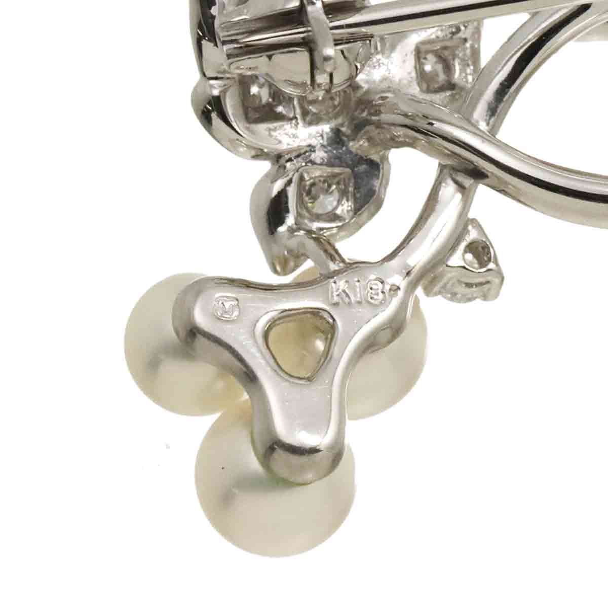 Akoya Pearl 4.6-4.0mm Diamond Brooch 18K White Gold 750