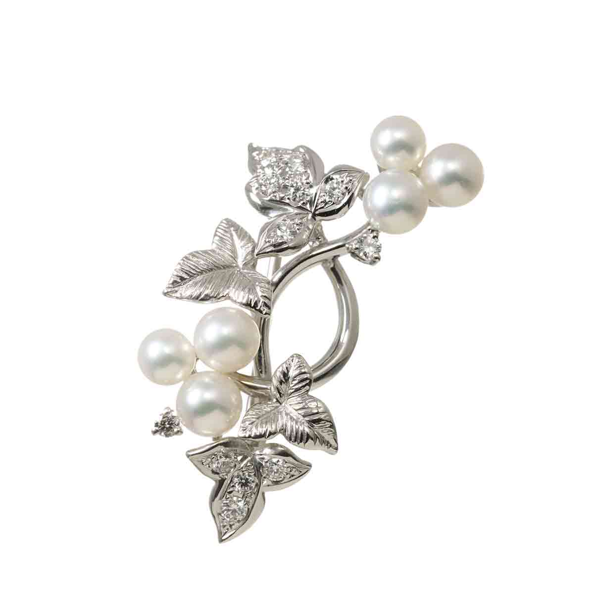 Akoya Pearl 4.6-4.0mm Diamond Brooch 18K White Gold 750