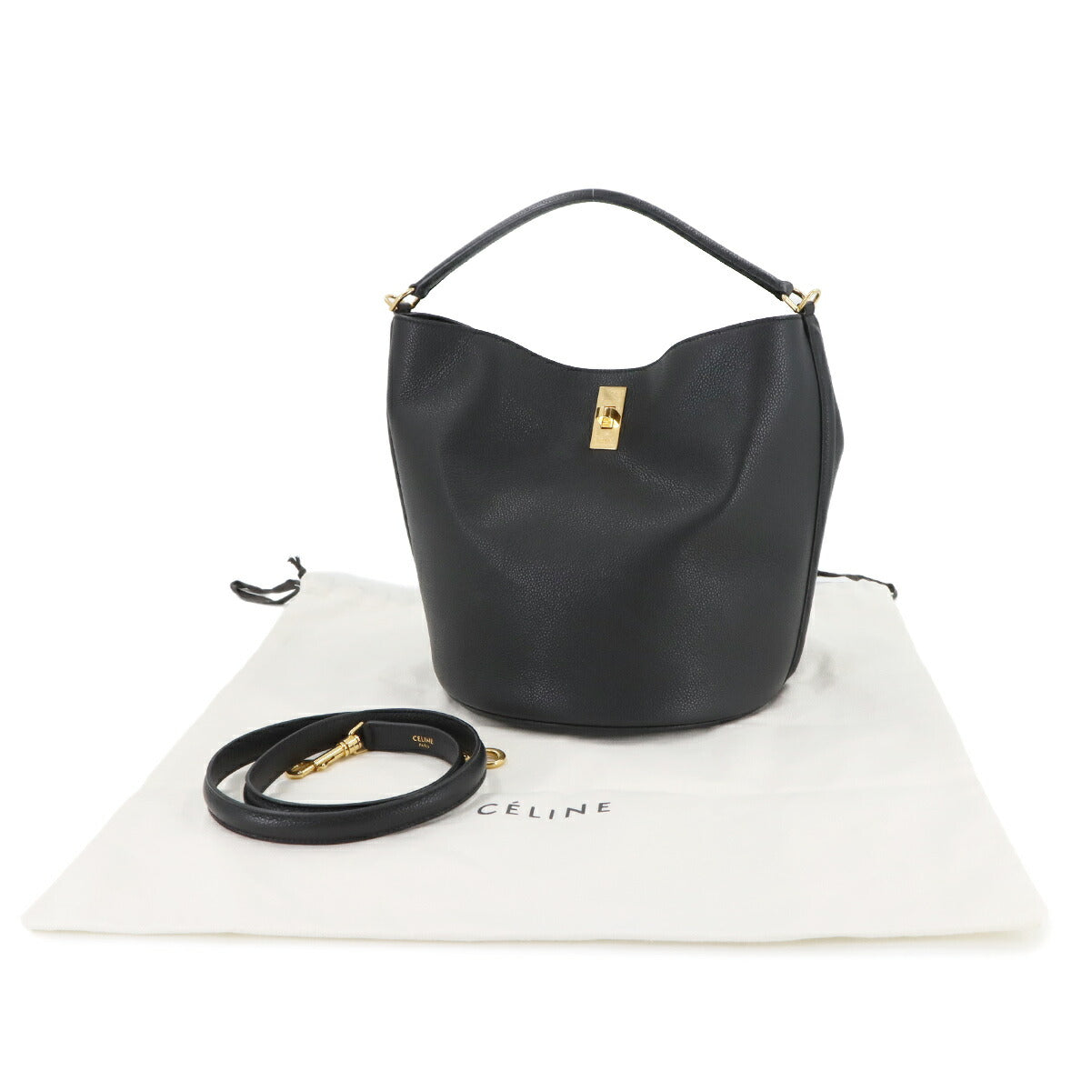 16 Bucket Bag 2way Hand Shoulder Bag Leather Black 195573CR4
