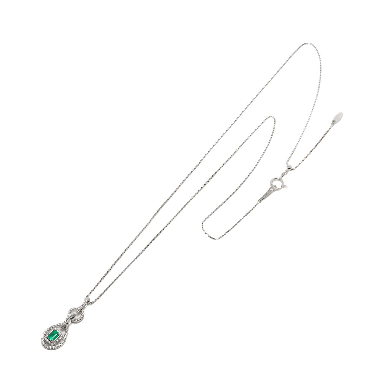 Emerald 0.26ct Diamond 0.30ct Necklace 18K K18 WG White Gold 750
