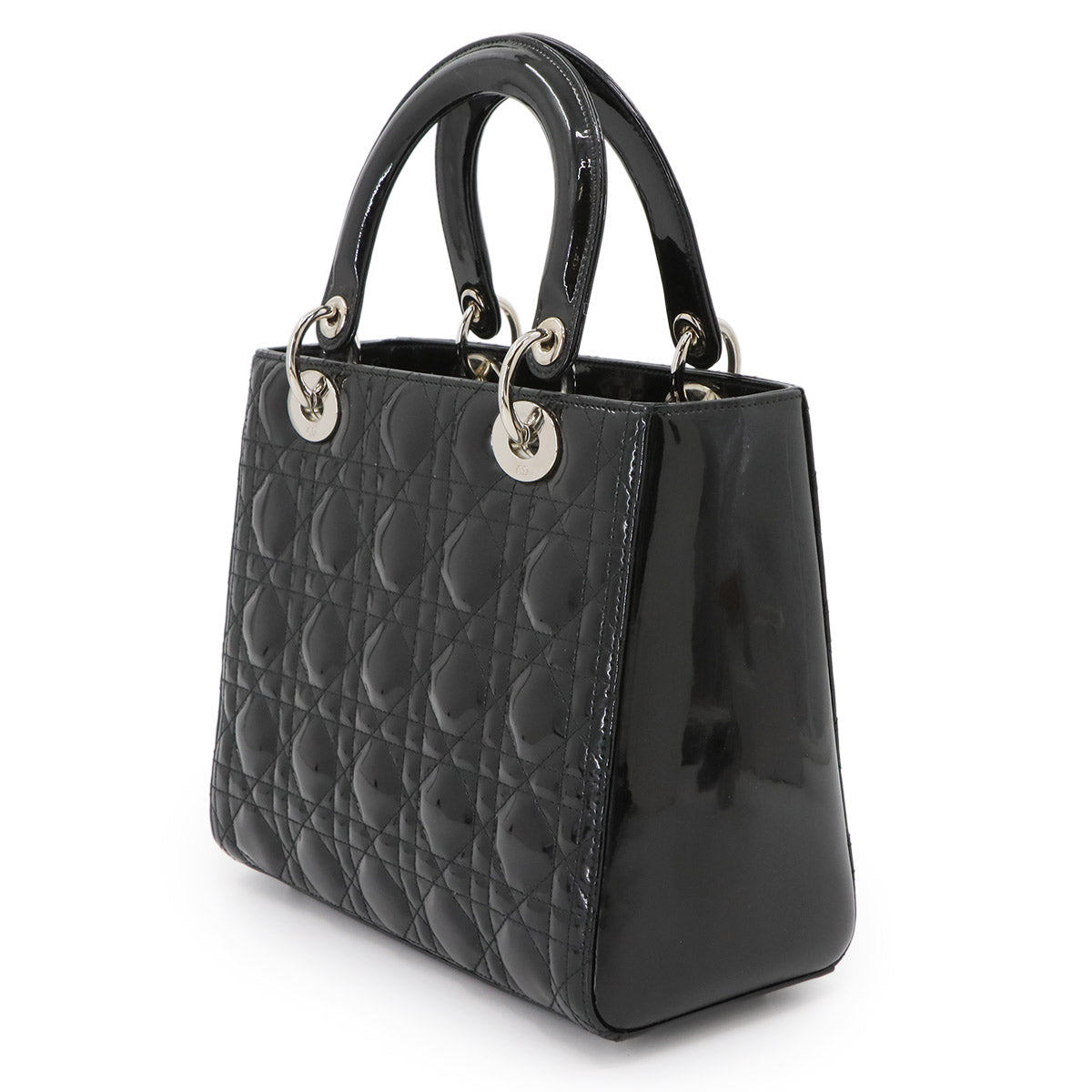 Lady Dior Medium Hand Shoulder Bag Enamel Black