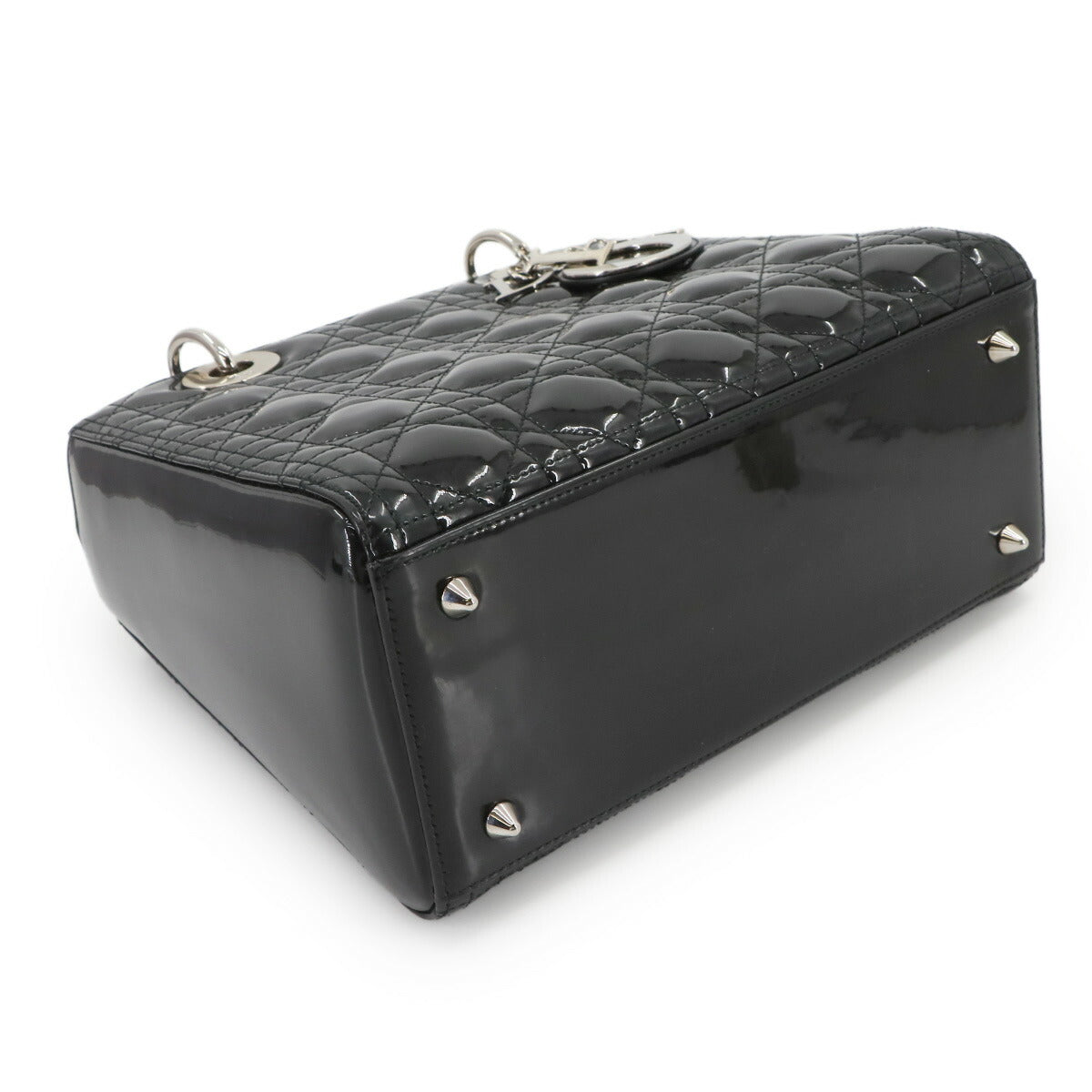 Lady Dior Medium Hand Shoulder Bag Enamel Black