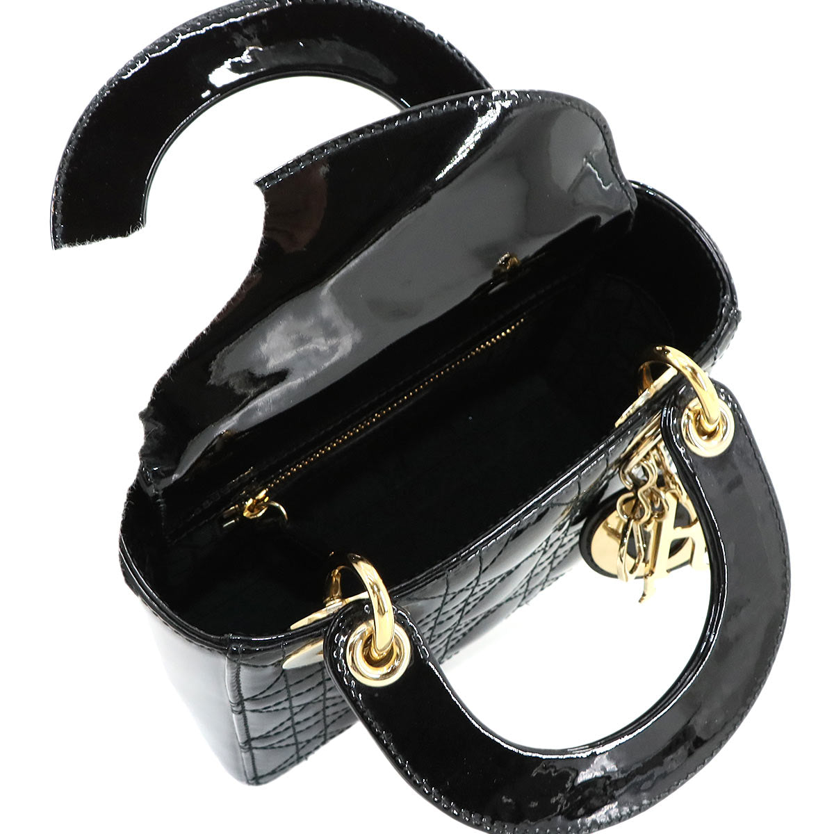 Lady Dior Mini Hand Shoulder Bag Patent leather Black