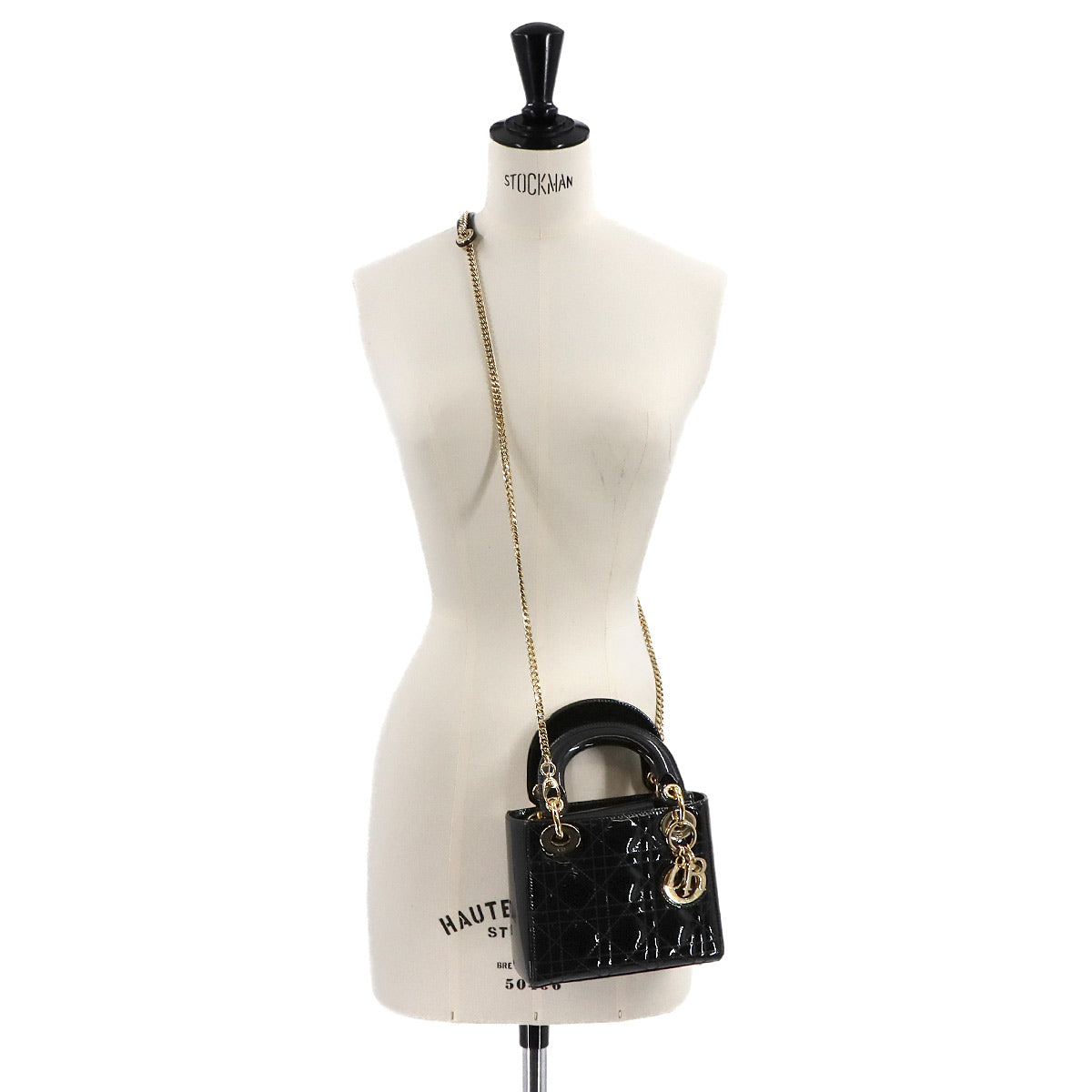 Lady Dior Mini Hand Shoulder Bag Patent leather Black