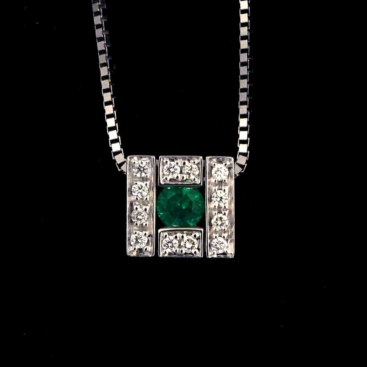 Belle Epoque Emerald Diamond Necklace 18K WG 750