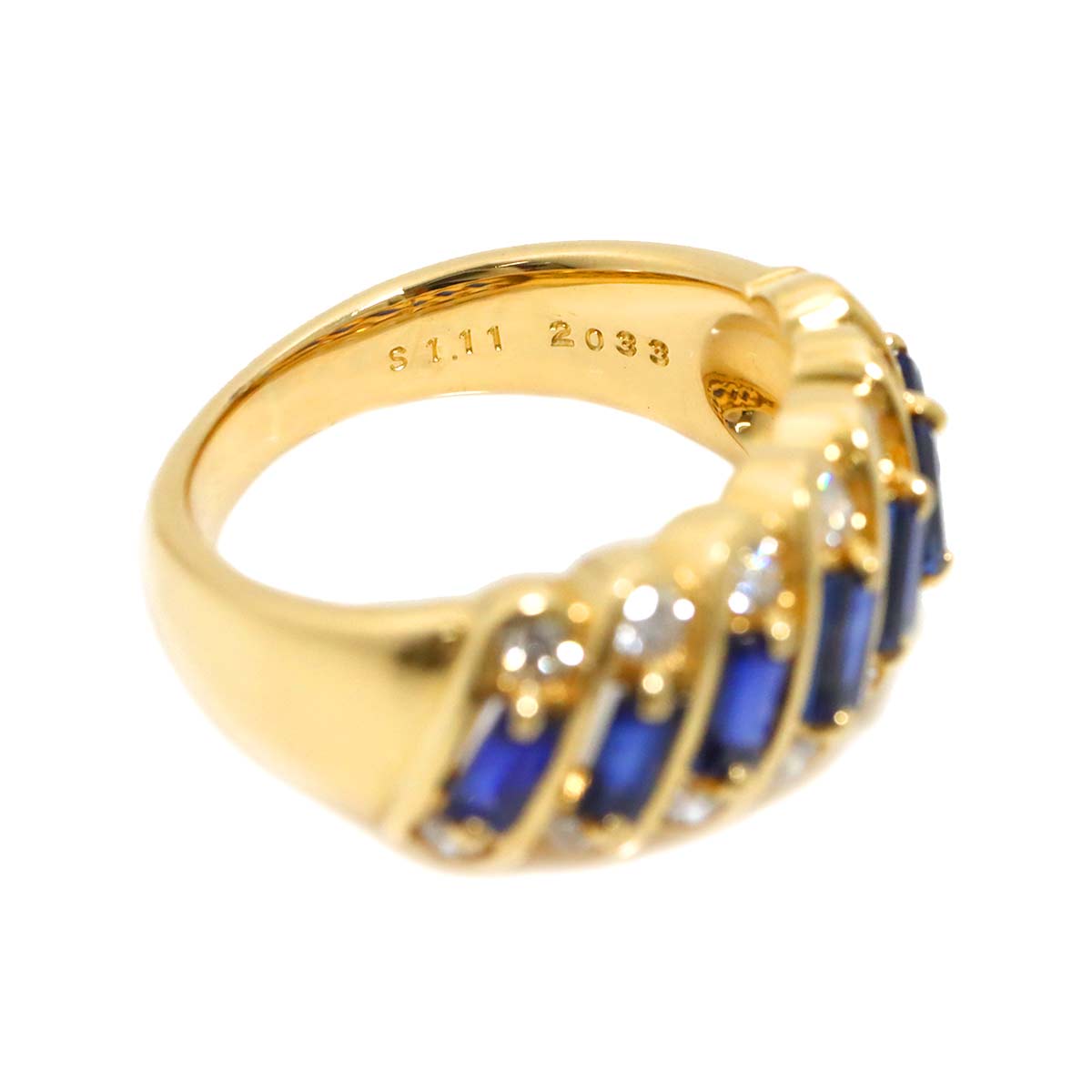 Sapphire 1.11ct Diamond 0.50ct Ring 18K YG 750 Size5.5-5.75(US)