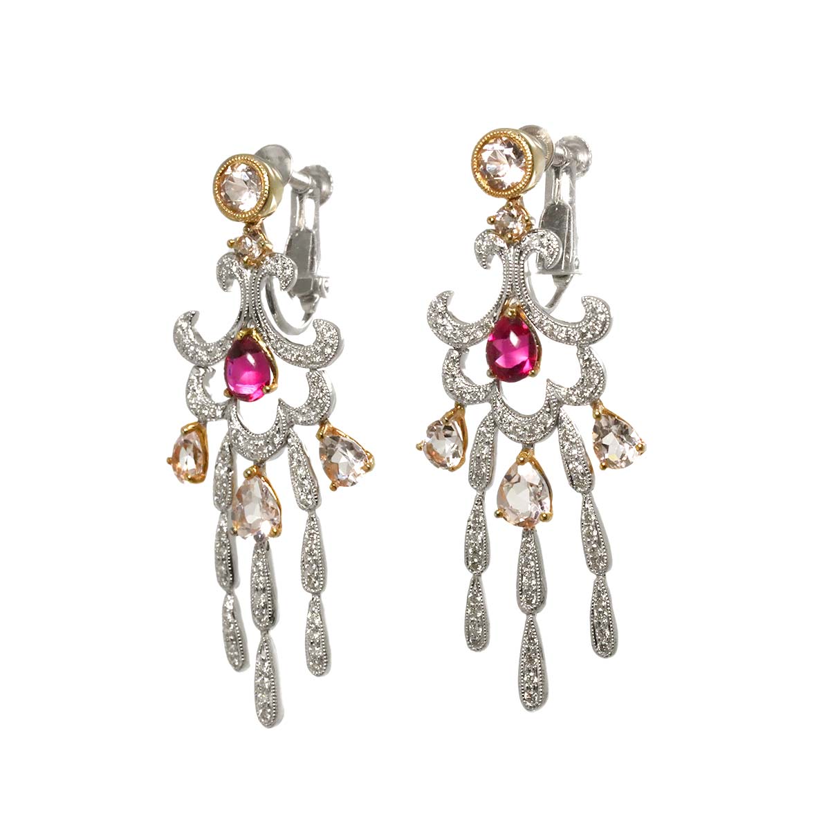 Tourmaline 0.70ct Morganite Diamond Earrings Clip-on 18K K18 WG 750