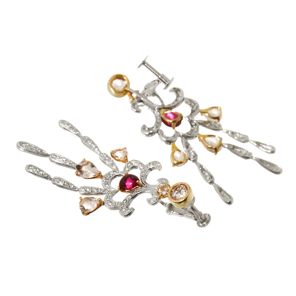 Tourmaline 0.70ct Morganite Diamond Earrings Clip-on 18K K18 WG 750