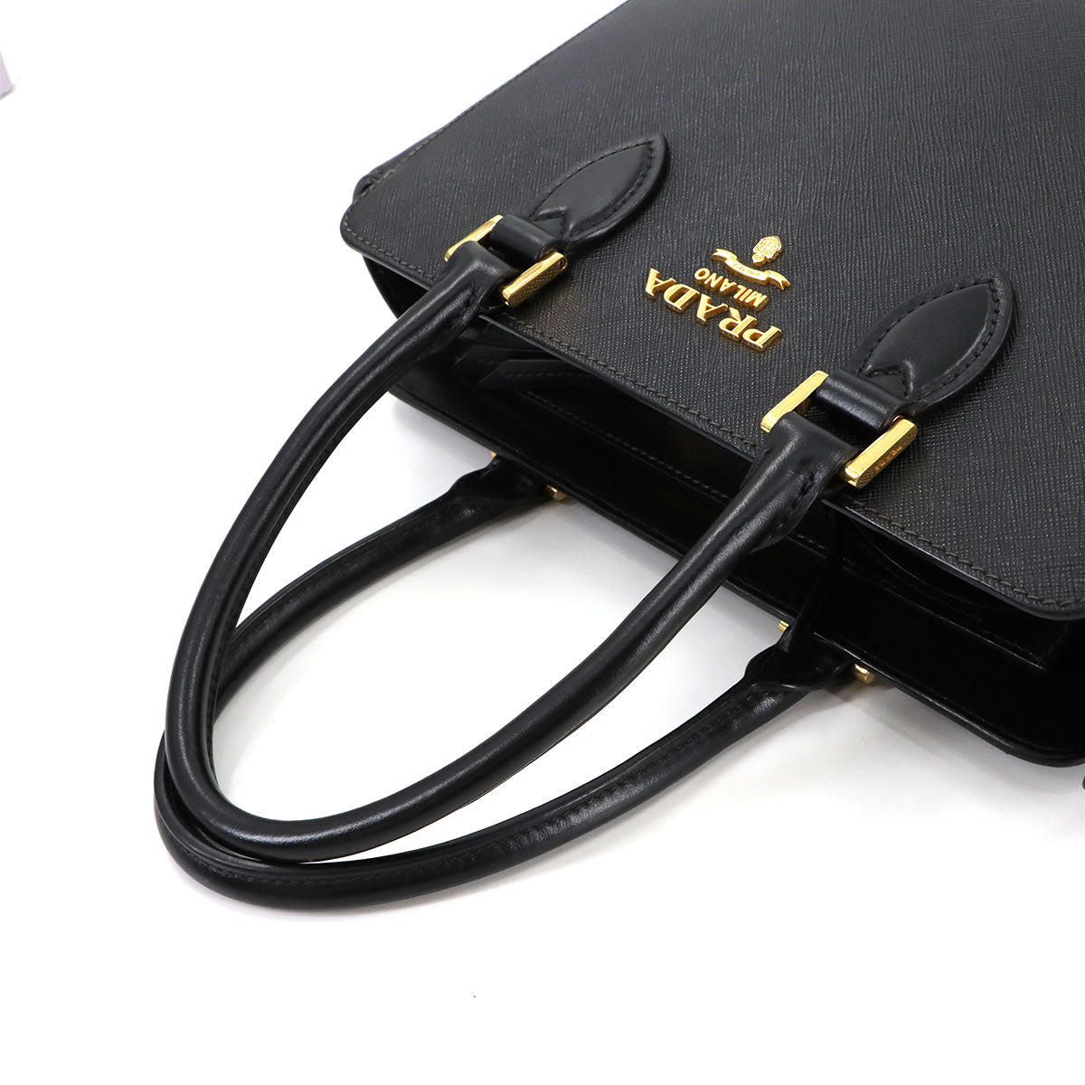 2way Hand Shoulder Bag Saffiano Leather Black 1BA113
