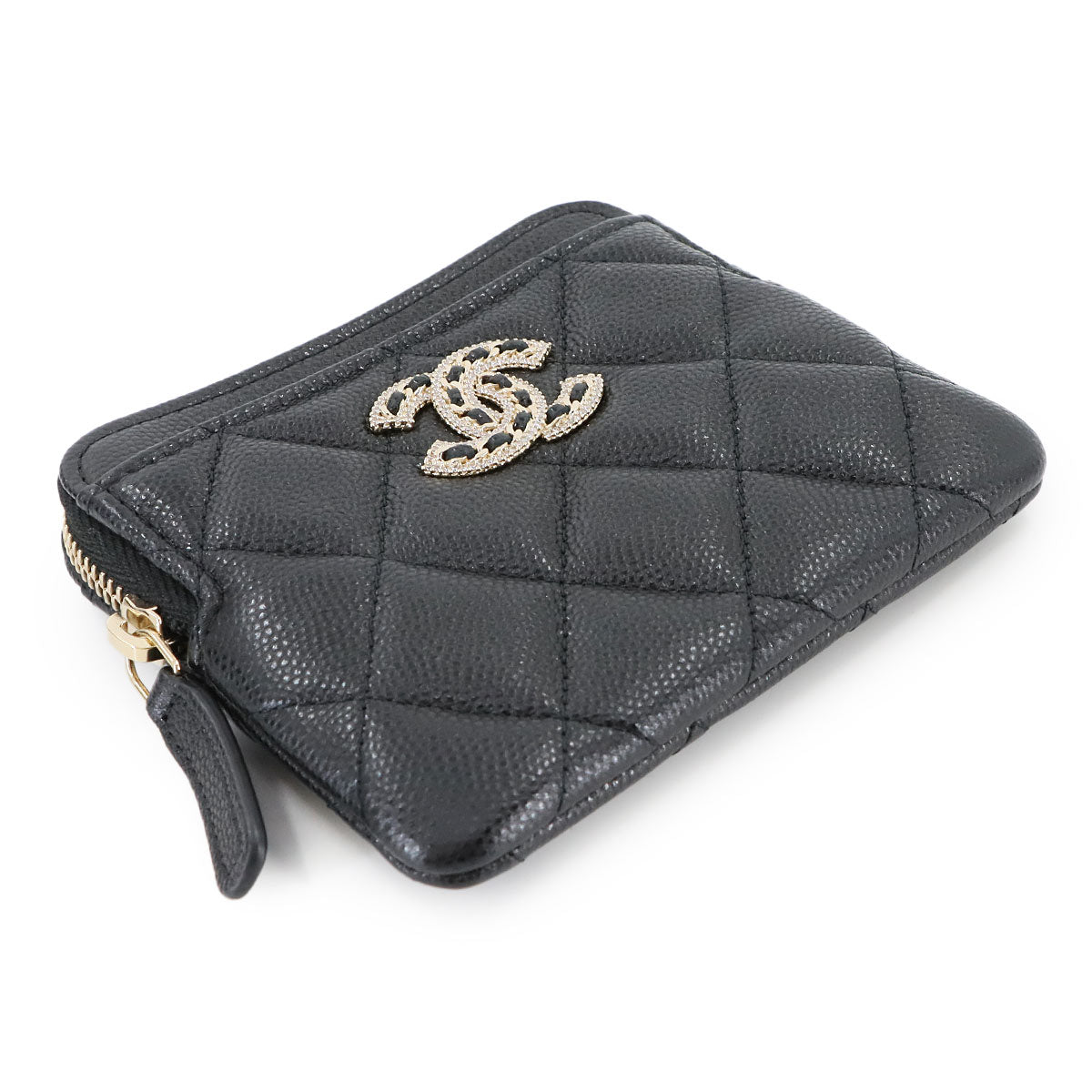 Matelasse Coin Case Purse Leather Black
