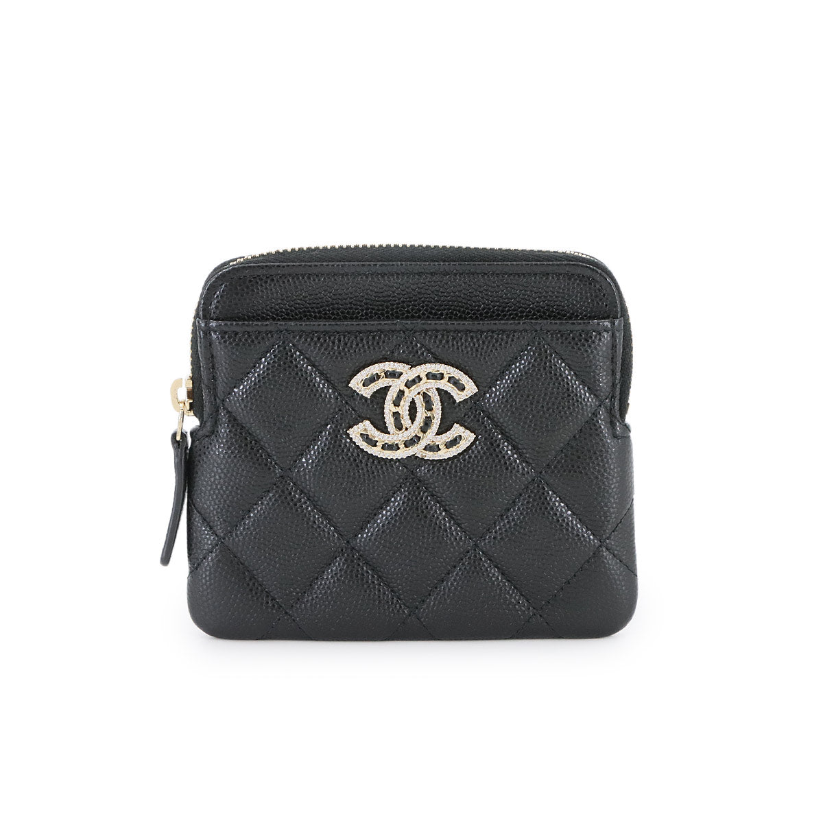 Matelasse Coin Case Purse Leather Black