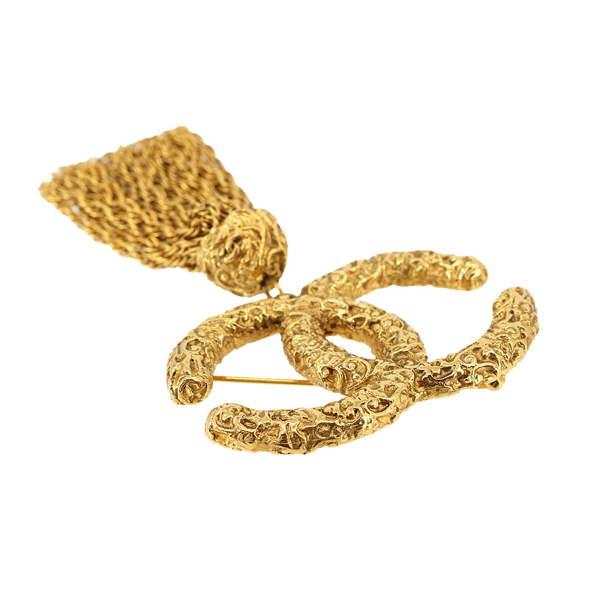 Coco Logos Brooch Gold Accessory Vintage 93A 90293494