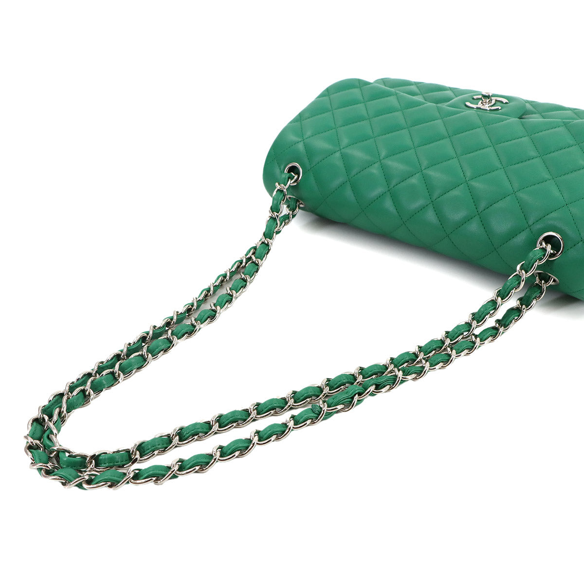 Jumbo Classic Double Flap Chain Bag 30cm Leather Green