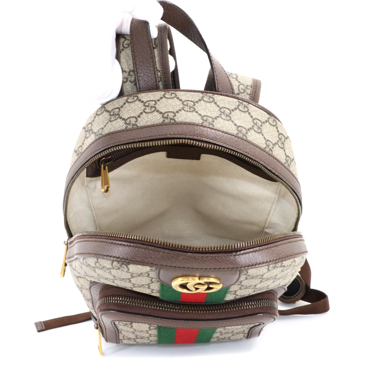 Ophidia GG Backpack GG Supreme Canvas Leather Beige Brown 735415