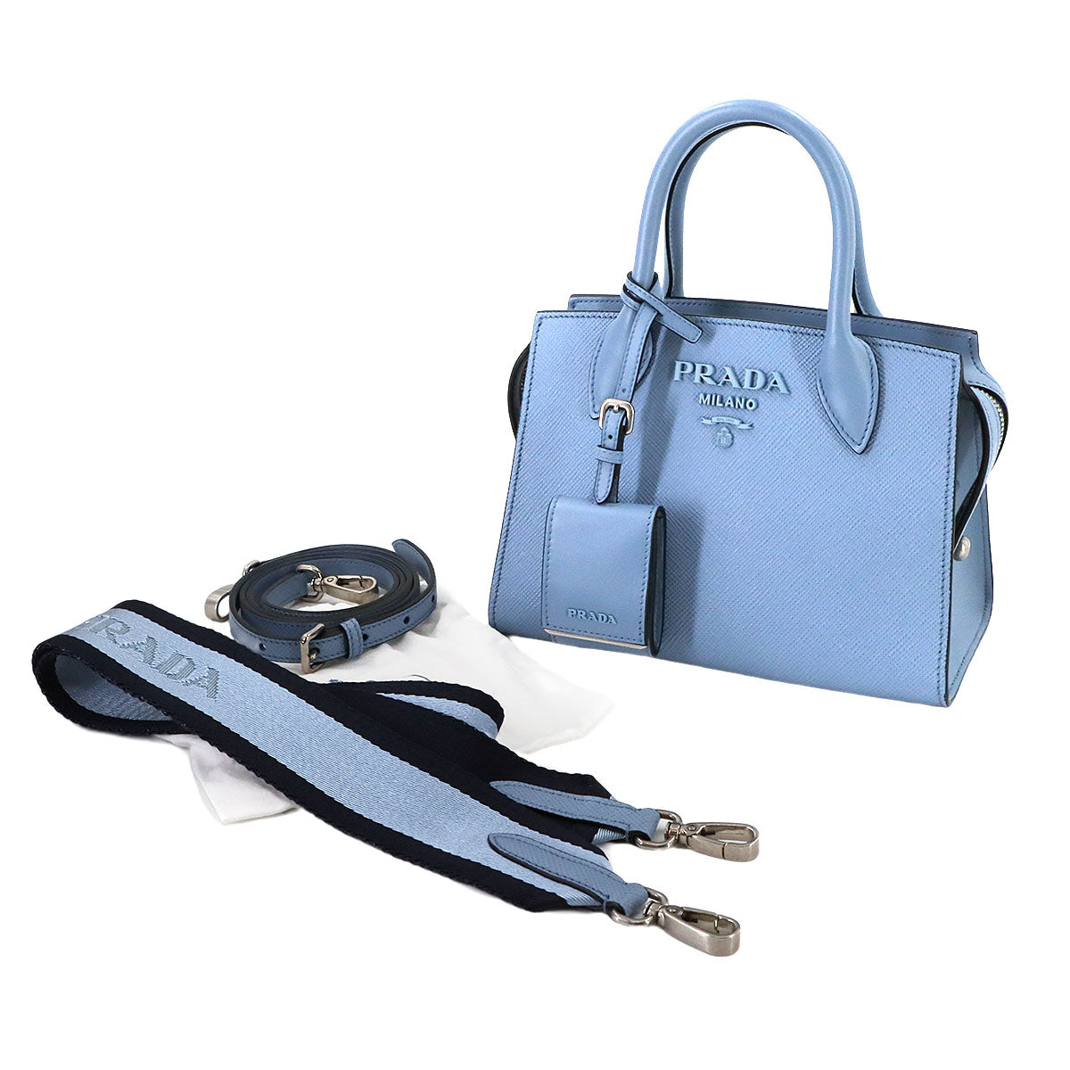 Monochrome Hand Shoulder Bag Saffiano Leather Blue 1BA269
