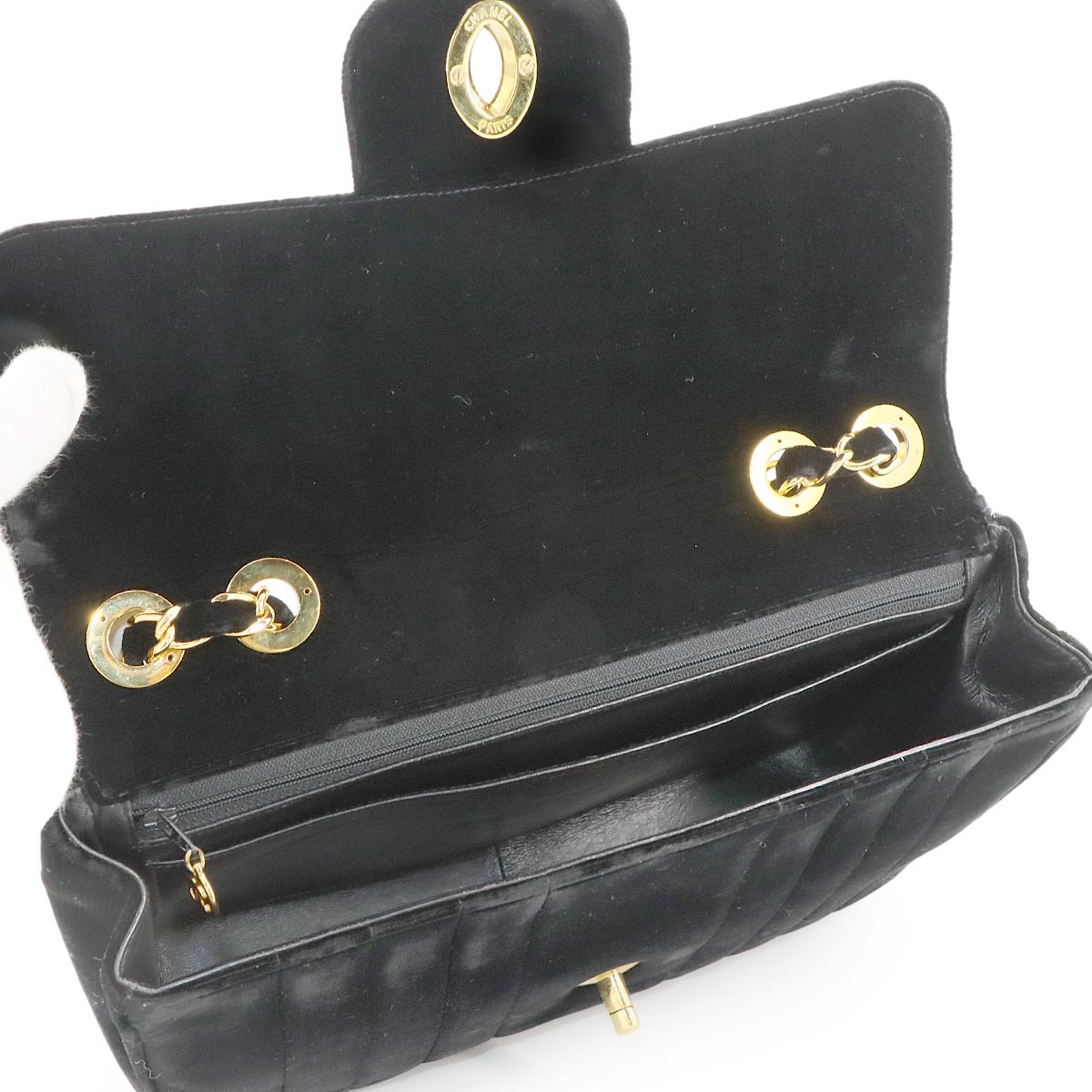 Mademoiselle Chain Shoulder Bag Velor Black Vintage