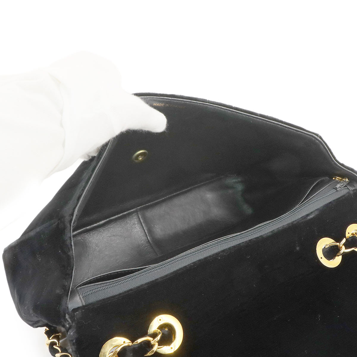 Mademoiselle Chain Shoulder Bag Velor Black Vintage