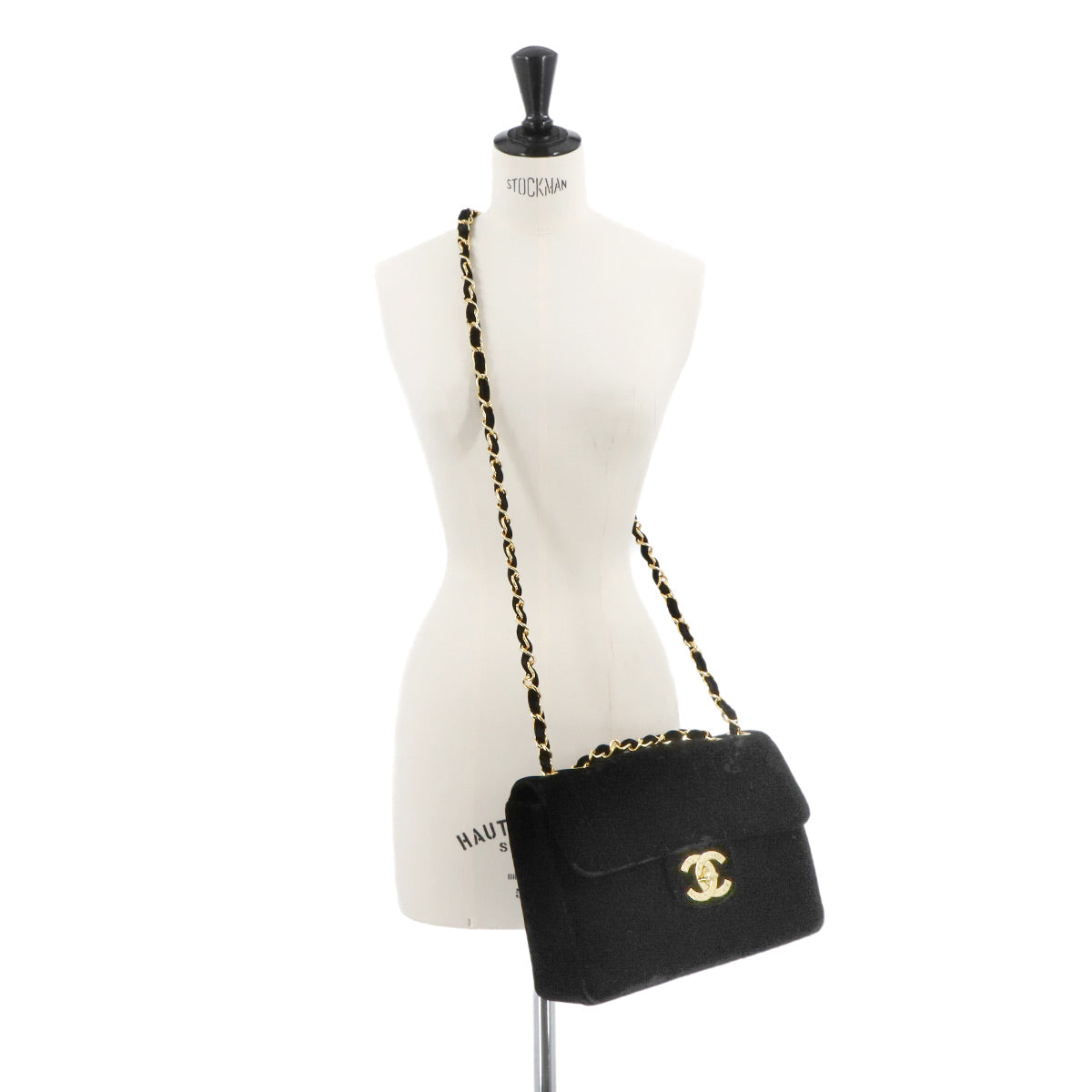 Mademoiselle Chain Shoulder Bag Velor Black Vintage